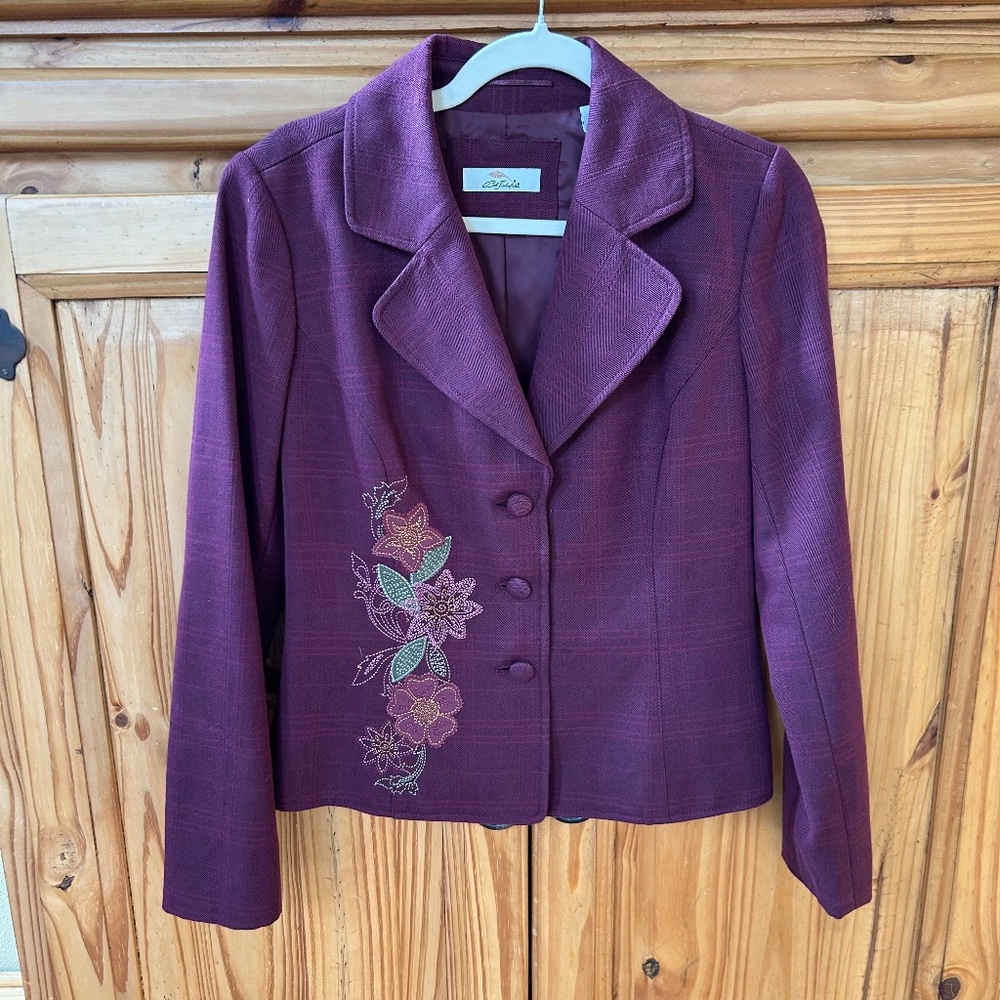 Bob Timberlake Blazer‎ Jacket Floral Embroidered Button Closure Cotton Women S